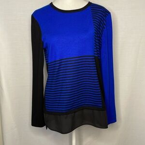 Investments Vibrant Blue and Black Stripe Sweater Size Medium